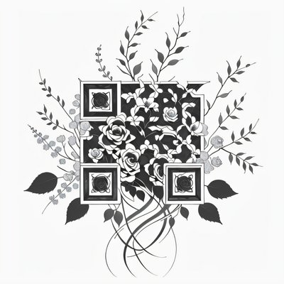 Rose and Jasmine Vine Tattoo QR Code for Temporary Tattoos