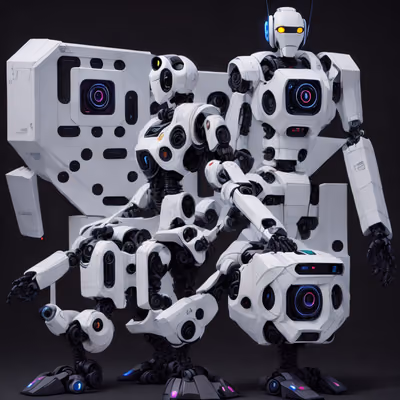 White Robot Group 3D Render QR Code for Posters — image 1
