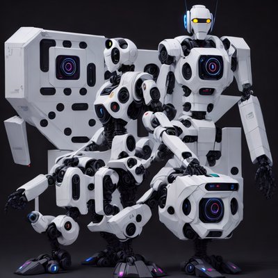 White Robot Group 3D Render QR Code for Posters