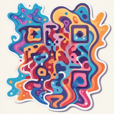Flowing Wave Abstract Vector Psychedelic QR Code for Stickers