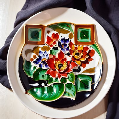 Lotus Ceramic Plate Folk Art QR Code Art