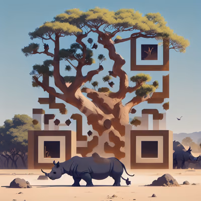 Rhinoceros Under Acacia Tree Vector QR Code for Posters — image 1