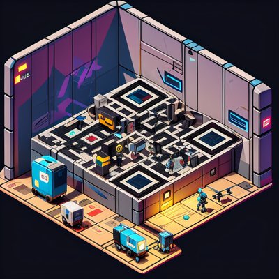 Isometric Spaceport Baggage Claim QR Code for Posters