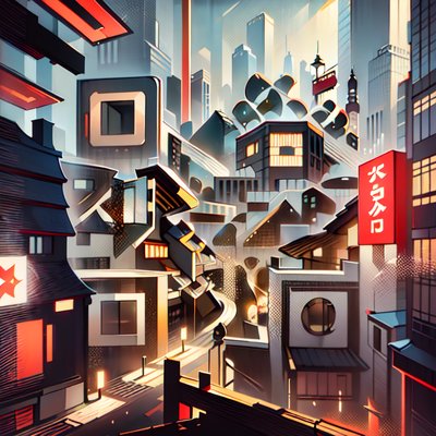 Layered Japanese Cityscape Illustration QR Code Art