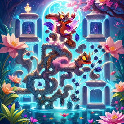 Basilisk Fountain Garden Fantasy QR Code for Book Covers
