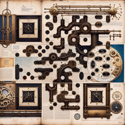 Steampunk Gears and Pipes Collage QR Code Art — image 1