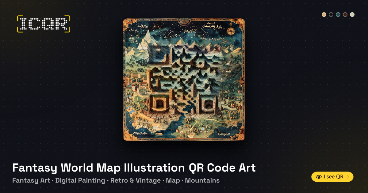 Fantasy World Map Illustration QR Code Art • ICQR