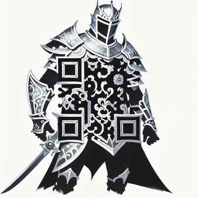 Armored Knight Ink Drawing QR Code for Temporary Tattoos