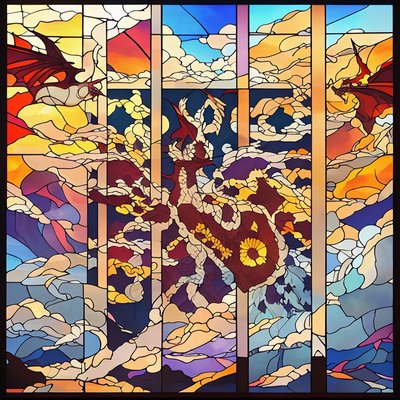 Dragon Sunset Stained Glass QR Code Art