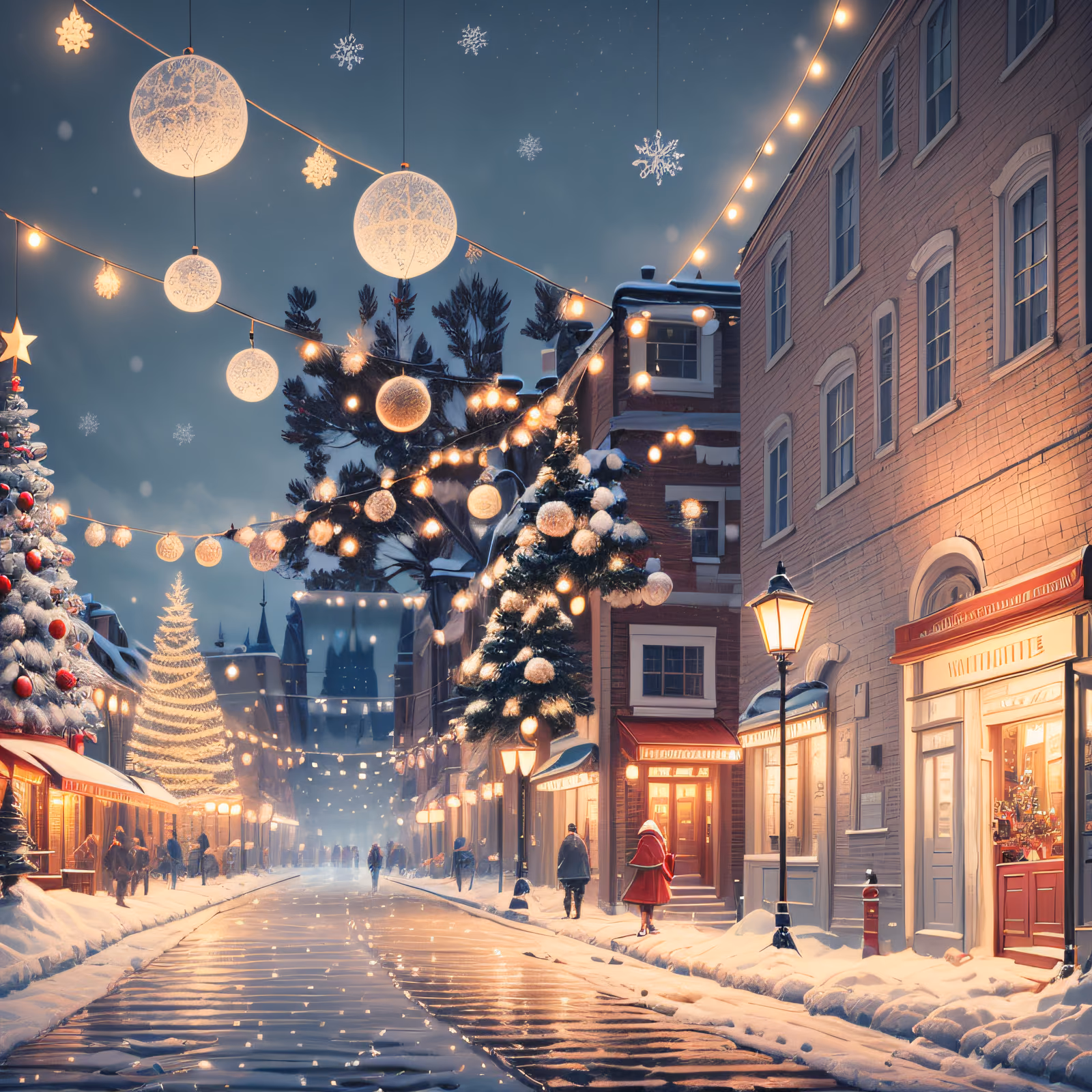 Snowy Christmas Street Digital Painting Christmas Tree QR Code for Greeting Cards — image 1