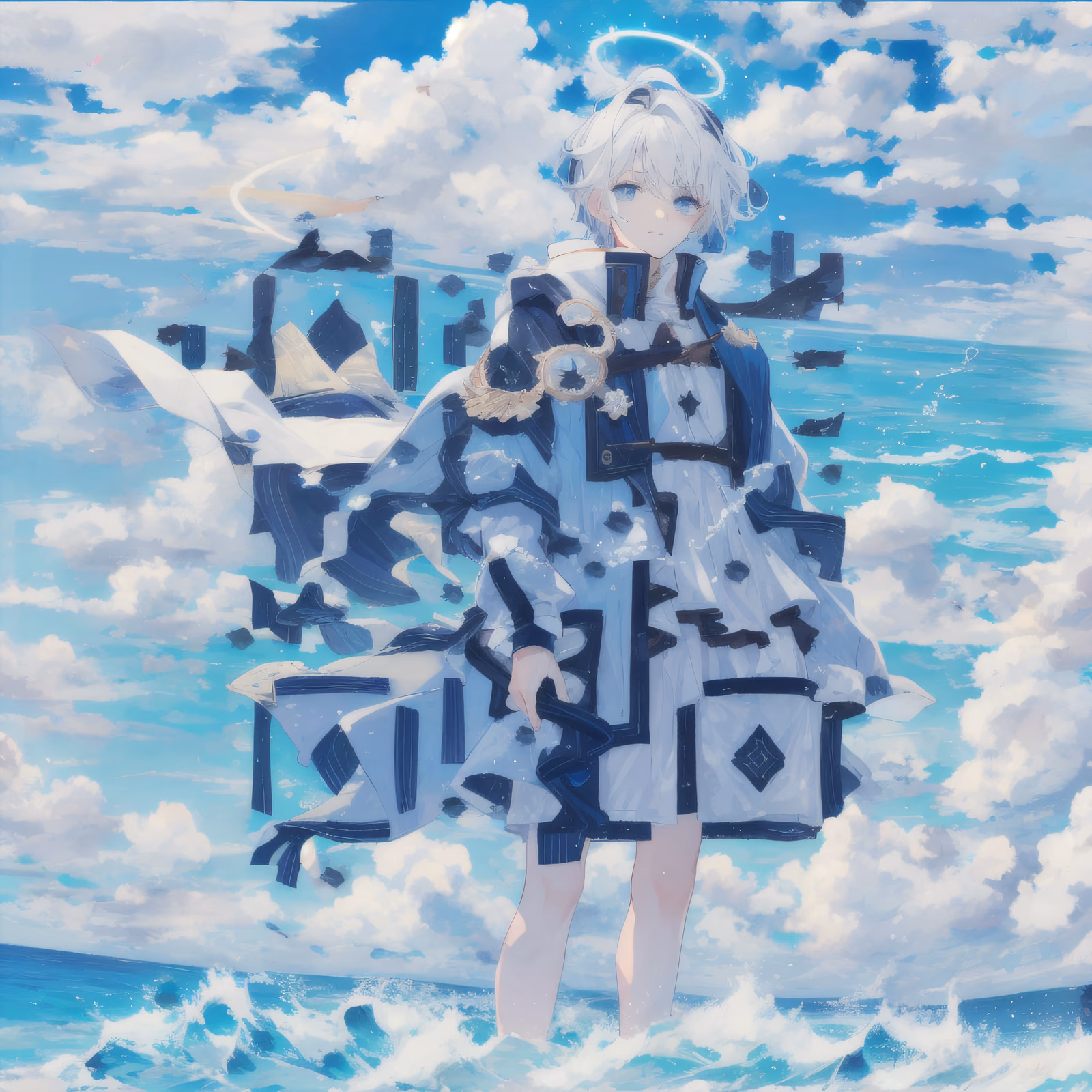 Anime Boy in Ocean Waves QR Code for Posters — image 1