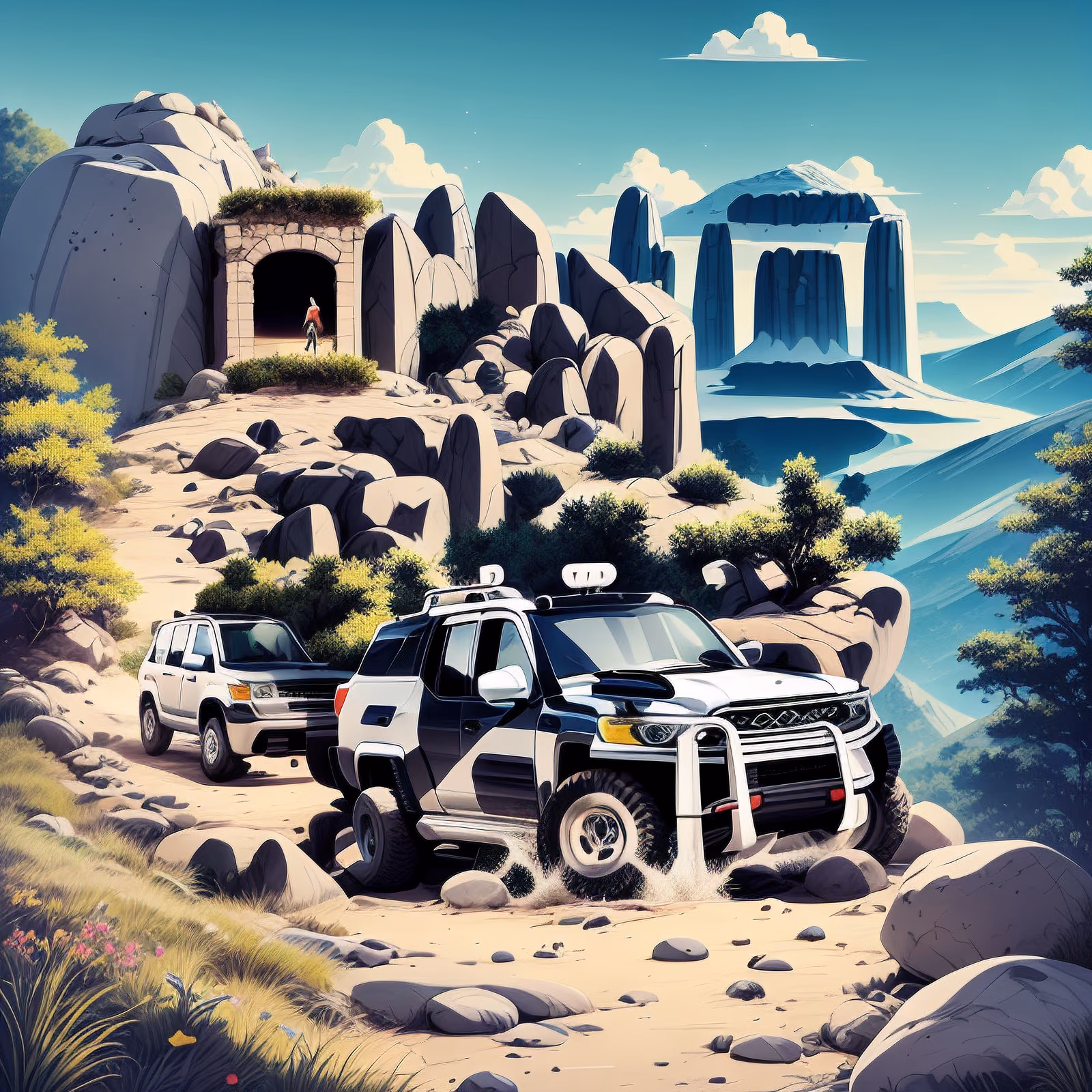 Off-Road SUV Mountain Trail Illustration QR Code for Posters — image 1
