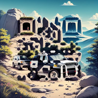 Off-Road SUV Mountain Trail Illustration QR Code for Posters