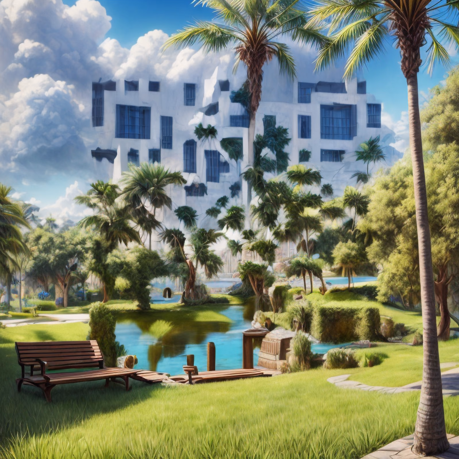 Palm Park Bench Matte Painting QR Code Art — image 1