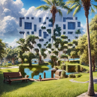 Palm Park Bench Matte Painting QR Code Art — image 1