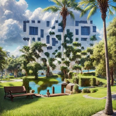 Palm Park Bench Matte Painting QR Code Art