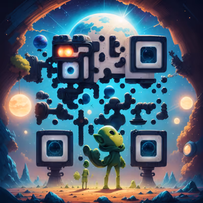Зелёный инопланетянин и спутник: QR-код для плакатов — изображение 1