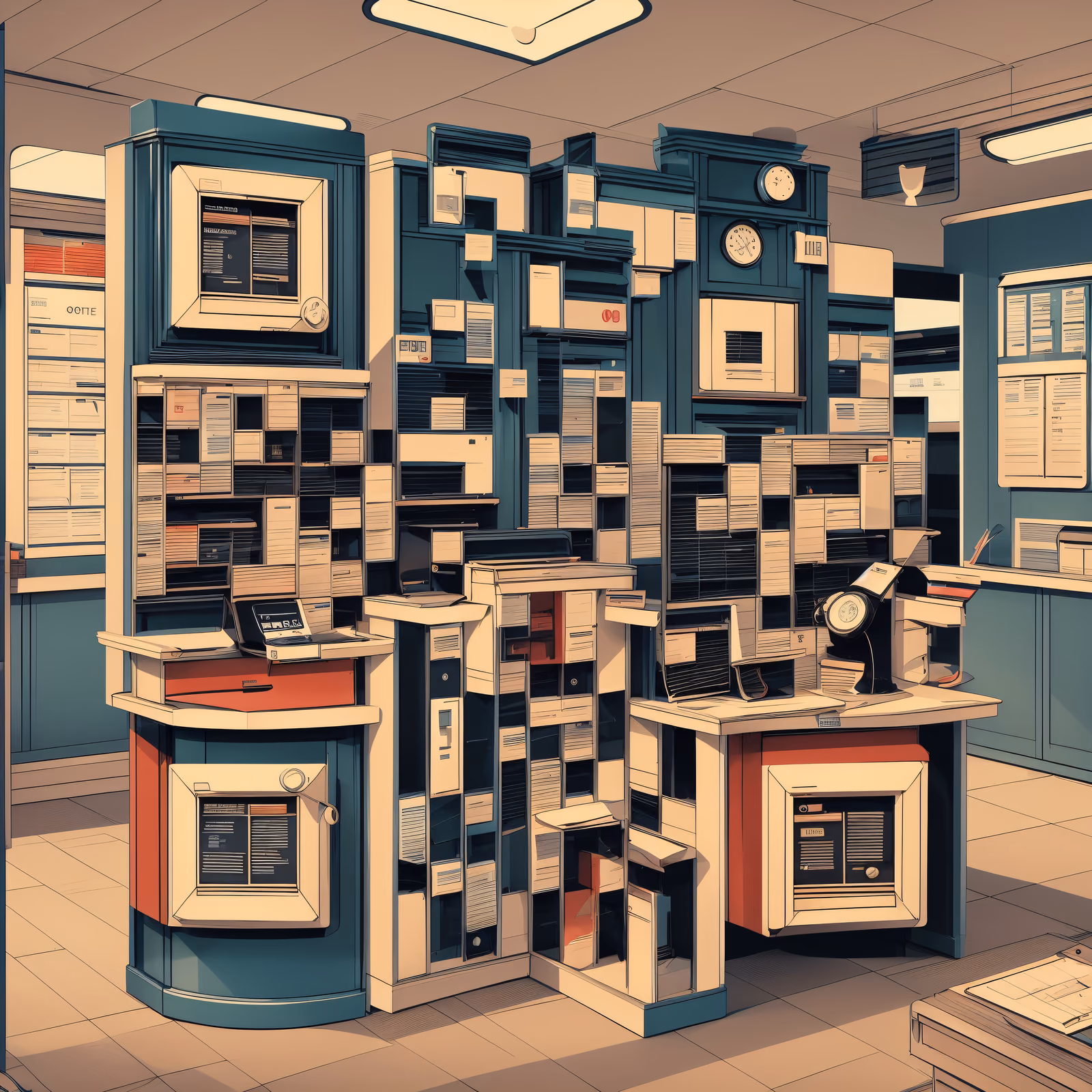 Retro Post Office Interior Illustration QR Code for Posters — image 1