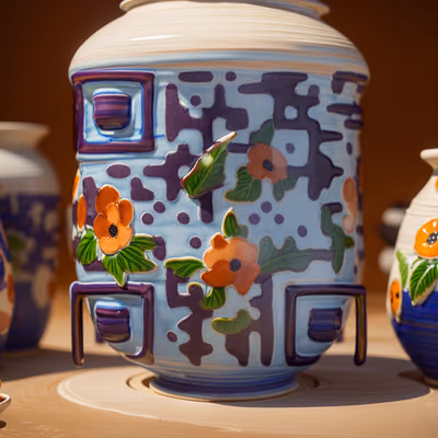 Hand Painted Poppy Pottery QR Code Art — image 1