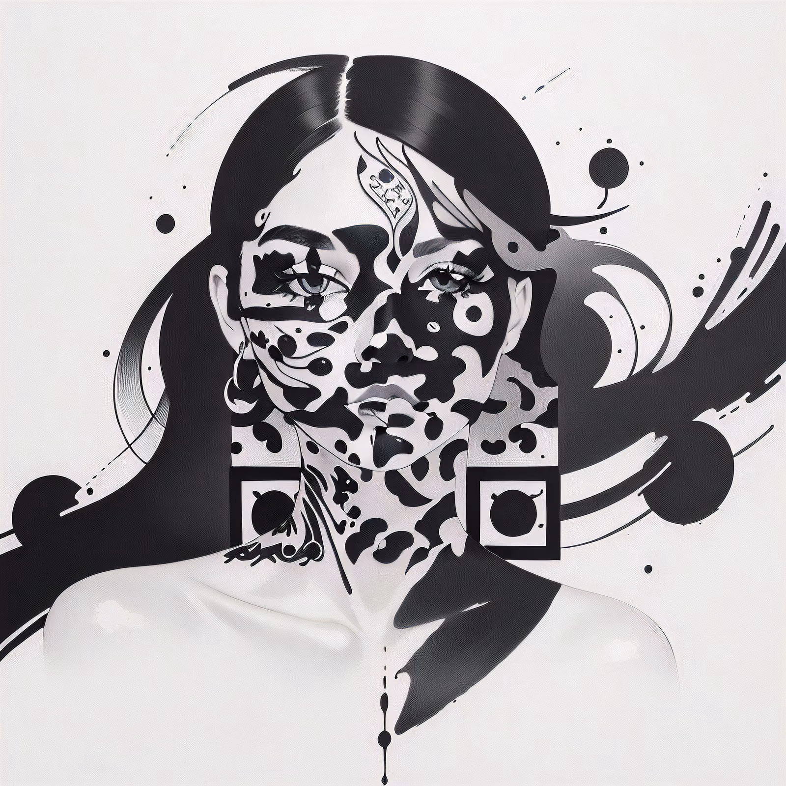 Woman Face Ink Splash Tattoo QR Code Art — image 1