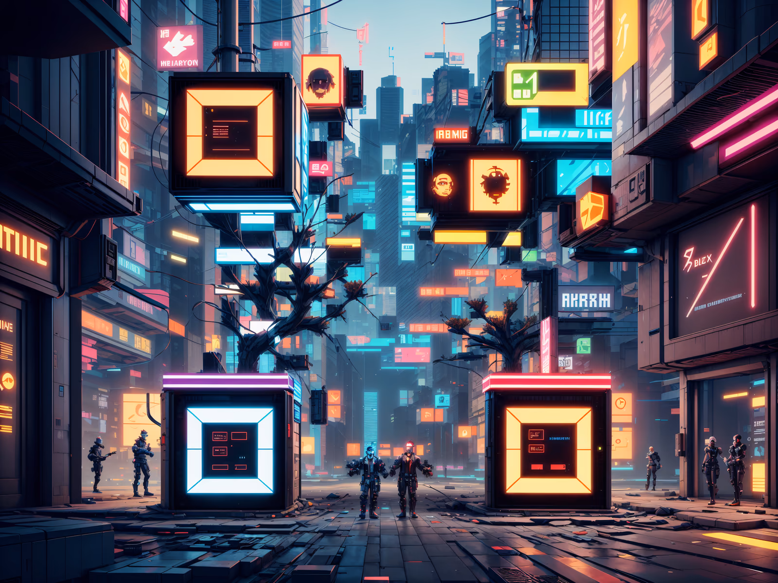 Неоновый антиутопический город в стиле киберпанк: QR-код для постеров — изображение 1
