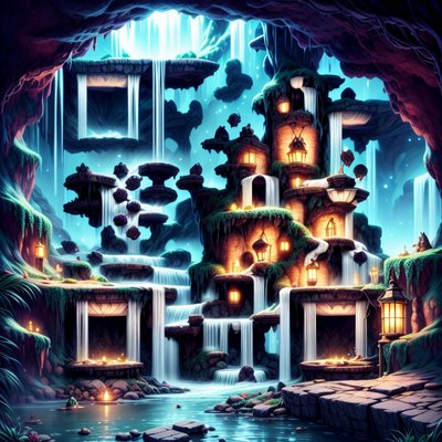 Waterfall Cavern Fantasy QR Code for Posters