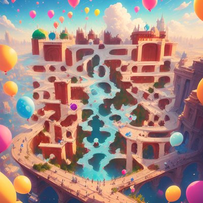 Floating Balloon City Matte Painting QR Code for Posters
