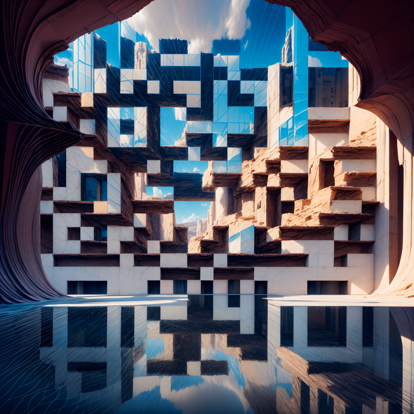 Surreal Canyon City Mirrored Walls QR Code Art — image 1