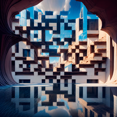 Surreal Canyon City Mirrored Walls QR Code Art — image 1