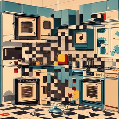 Retro Kitchen Appliances Illustration QR Code Art