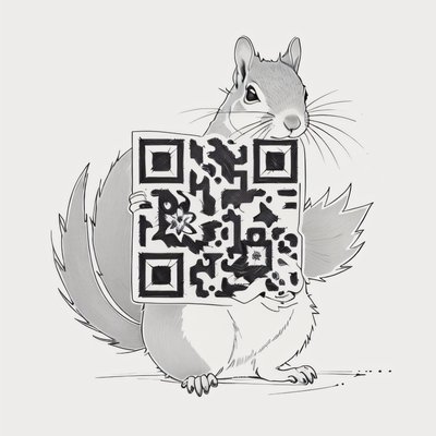 Squirrel Ink Drawing QR Code for Temporary Tattoos