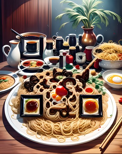 Noodle Plate Digital Painting QR Code for Restaurant Menus