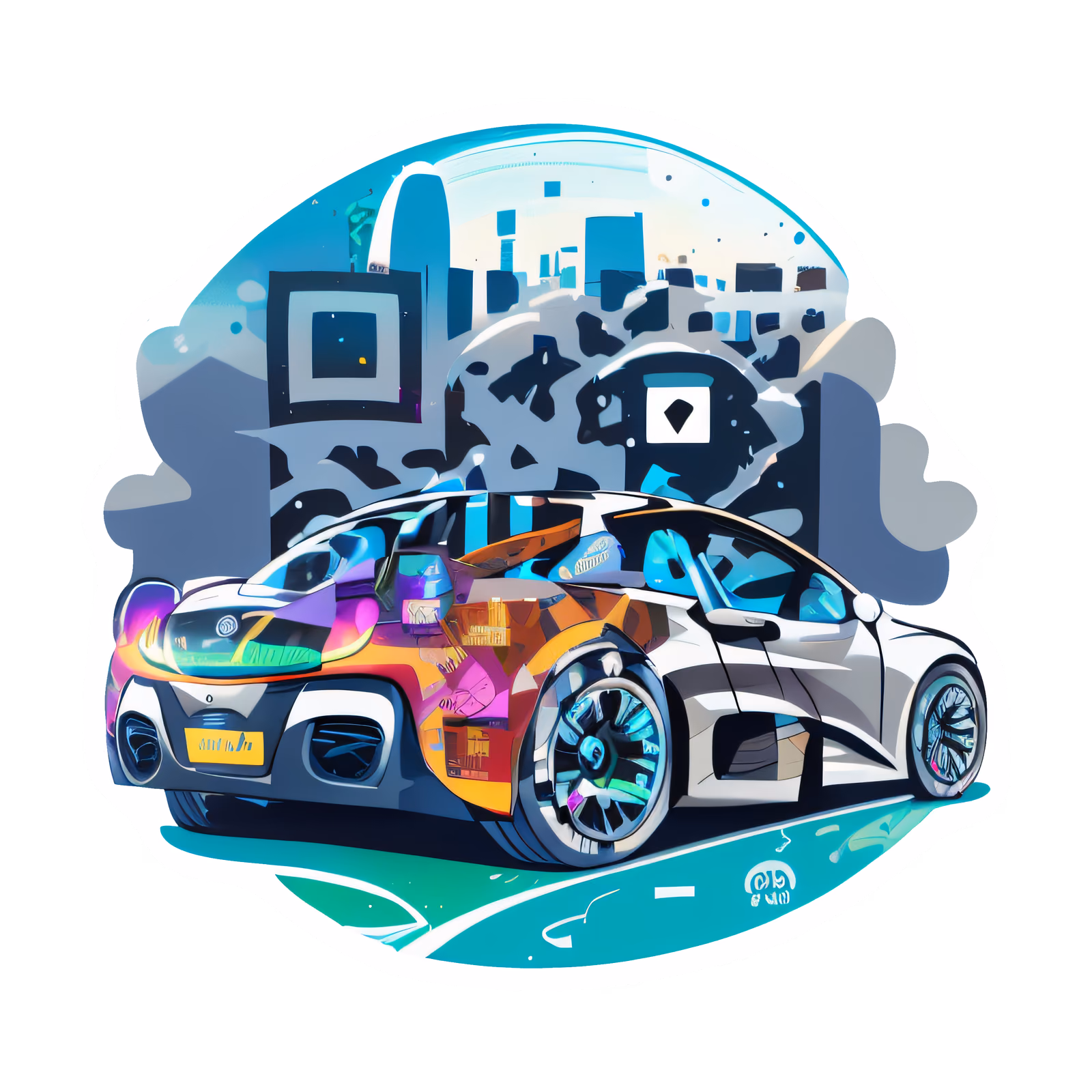 未来感跑车矢量二维码设计(贴纸) — 图片 1