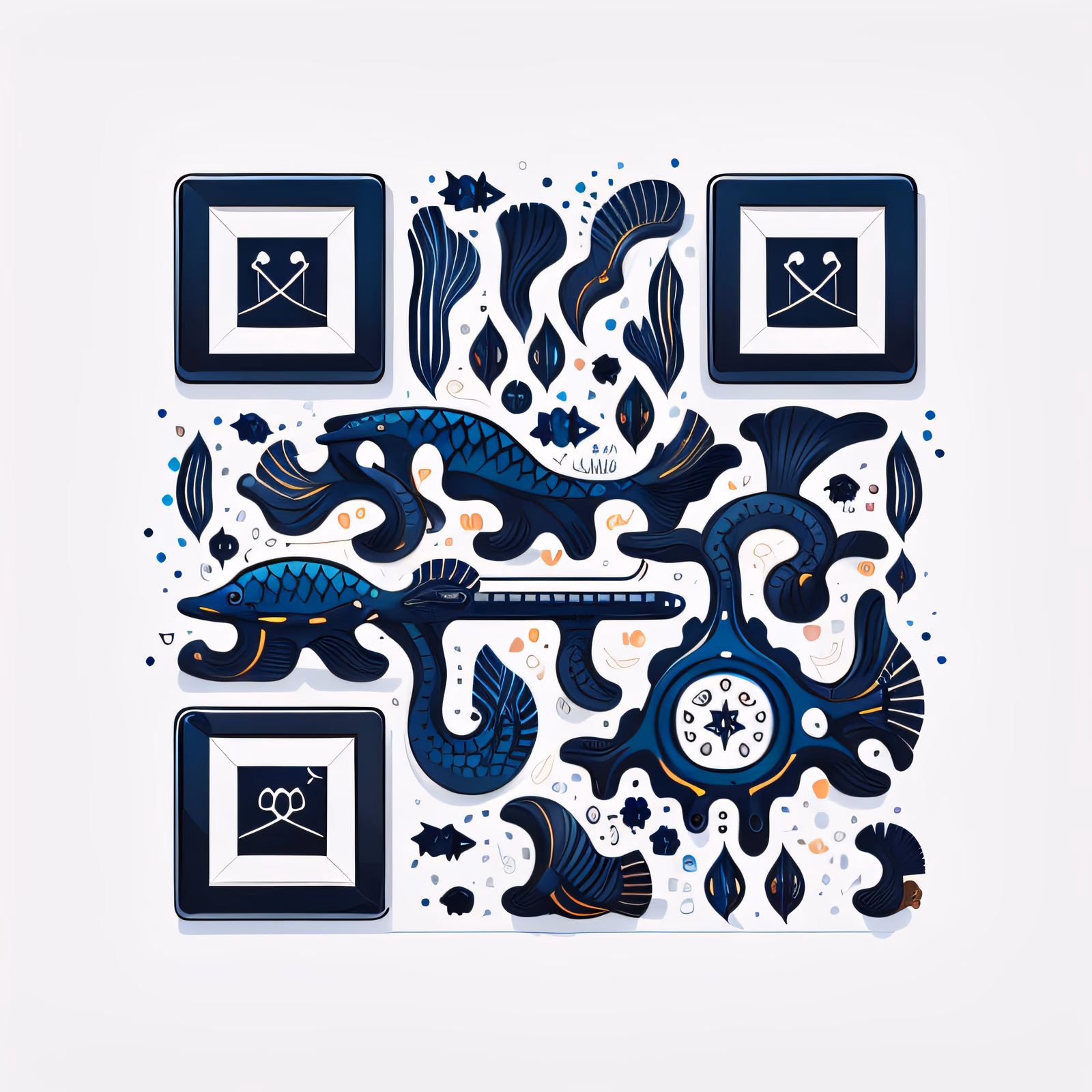 Navy Sea Creatures Vector QR Code for Packaging — image 1