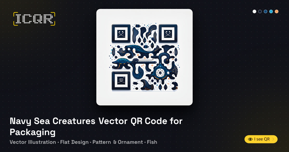 Whare Vector Navy Sea Creatures Vector QR Code for Packaging • ICQR