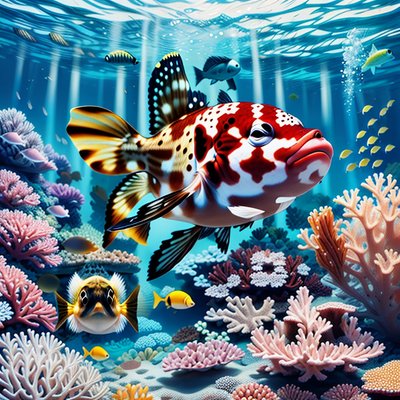 Pufferfish Coral Reef Digital Painting QR Code Art