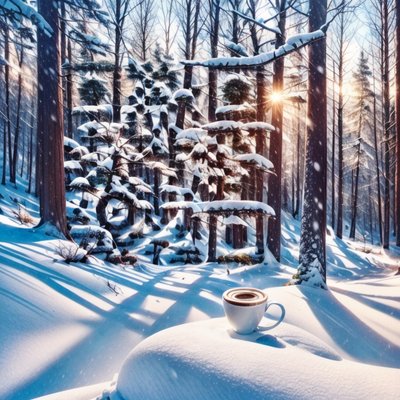 Snowy Forest Coffee Painting QR Code for Posters