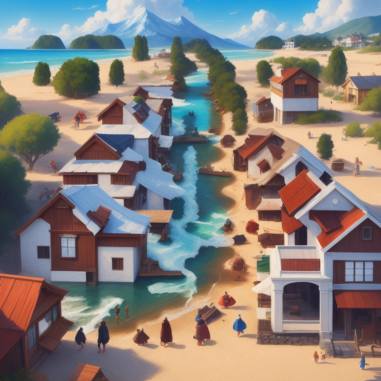 Seaside Village Beach Concept Art QR Code Art — image 1
