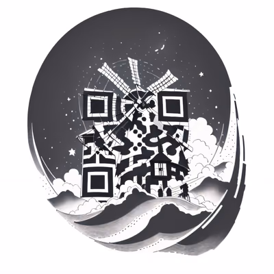 Мельница под ночным небом, чернильный QR-код для временной татуировки — изображение 1