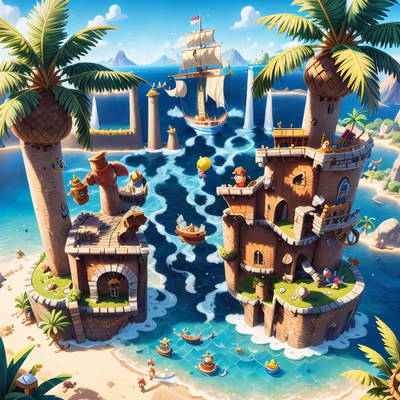Pirate Island Cartoon Game Scene QR Code for Posters — image 1