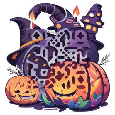 Тыквы Хэллоуина и шляпы ведьм: векторный QR-код для стикеров
