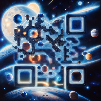 Космический корабль среди планет: QR-код в стиле цифровой живописи для постеров — изображение 1