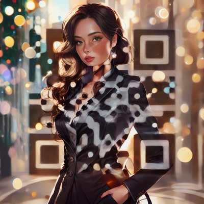 Businesswoman in Suit Bokeh Illustration QR Code for Posters