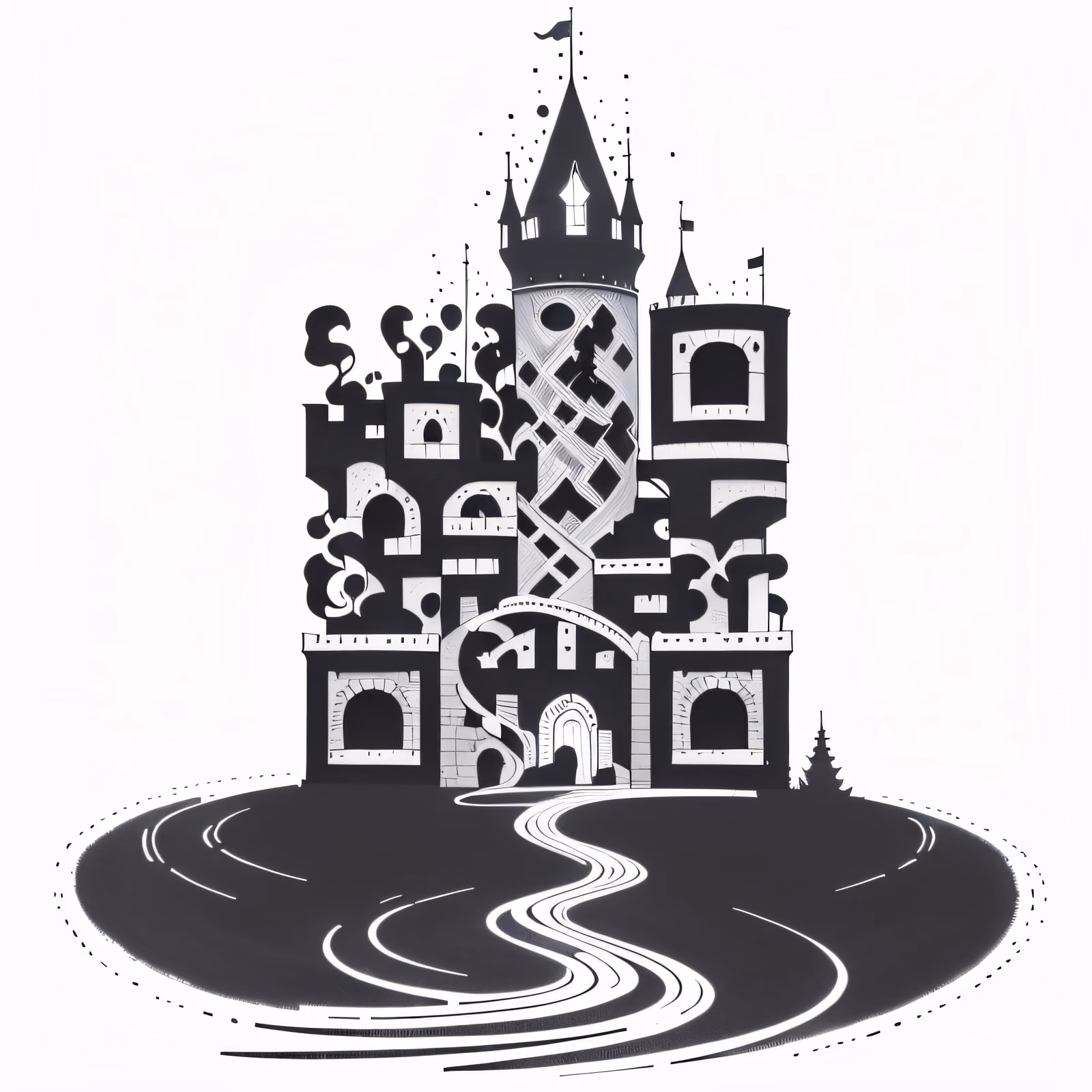 Замок на холме, чёрная тушь: QR-код — изображение 1