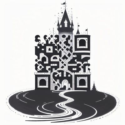 Black Ink Castle on Hill QR Code Art
