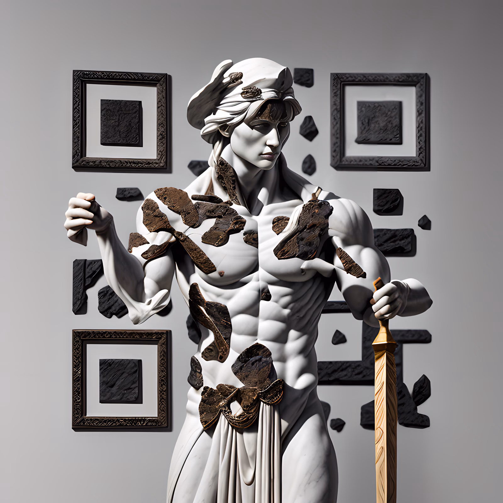 Marble Warrior Statue Sculpture QR Code Art — image 1