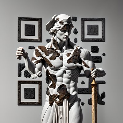 Marble Warrior Statue Sculpture QR Code Art