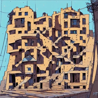 Crumbling City Buildings Comic QR Code for Posters