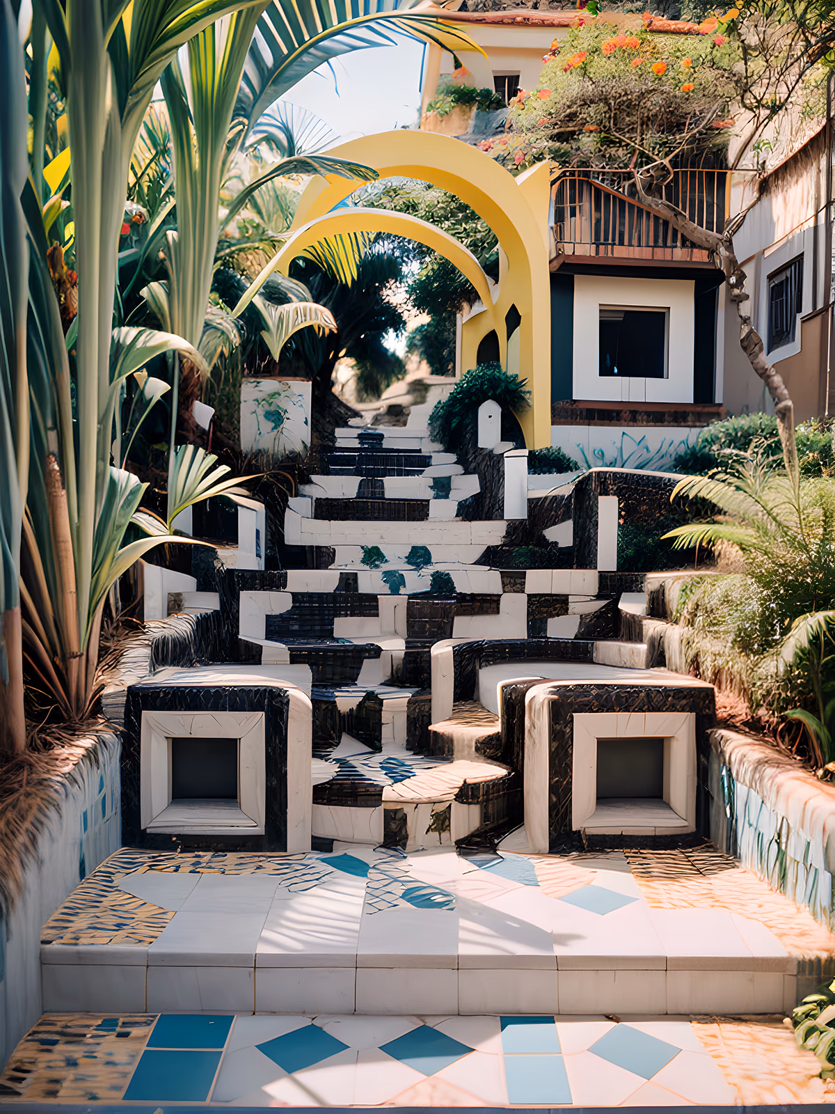 Mosaic Tile Hillside Stairway Photo QR Code for Posters — image 1