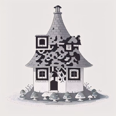 蘑菇小屋水墨线描二维码艺术 — 图片 1